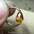 Captive Bead Ring CBR made with ORANGE Swarovski Drop Crystal - 16 ga Hoop - 14k Gold or Platinum