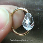 Captive Bead Ring CBR made with CLEAR Swarovski Drop Crystal - 14 ga Hoop - 14k Gold or Platinum
