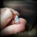 Captive Bead Ring CBR made with AB Clear Swarovski Drop Crystal - 16 ga Hoop - 14k Gold or Platinum