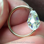 Captive Bead Ring CBR made with AB Clear Swarovski Drop Crystal - 14 ga Hoop - 14k Gold or Platinum