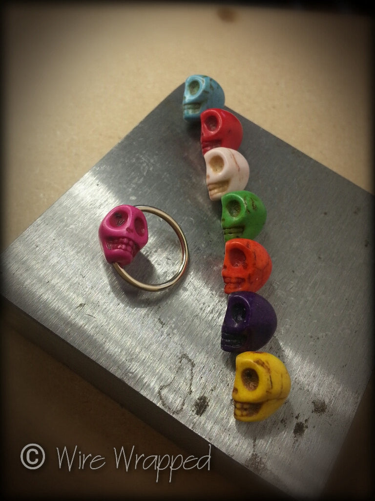 Skull Captive Bead Ring - 14 ga Hoop - 14k Gold (Y, W, or R), Sterling Silver, or Platinum