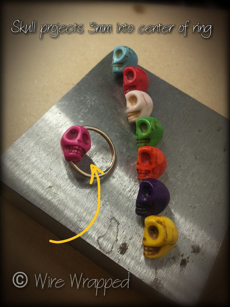Skull Captive Bead Ring - 14 ga Hoop - 14k Gold (Y, W, or R), Sterling Silver, or Platinum