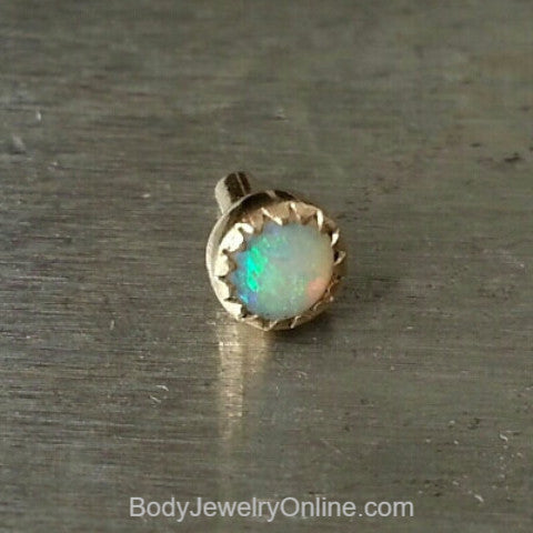 Nose Stud L Post - Grade AAA OPAL 3mm - Bezel set Natural OPAL Cabochon in Sterling Silver or 14k Solid Gold - Helix, Tragus, Cartilage, Ear