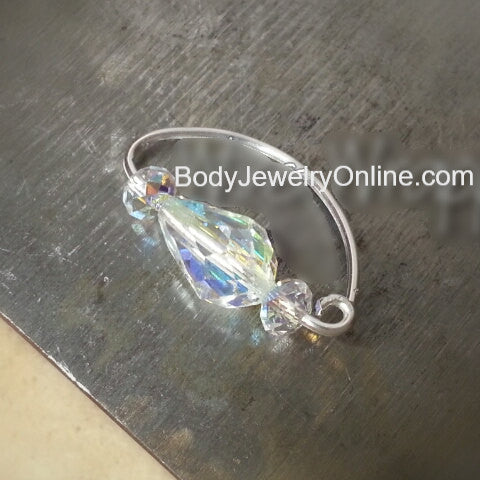 Navel Belly Ring Hoop w/ Swarovski AB Crystal - Solid / Fill 14k Yellow, Pink, White Gold, Sterling Silver, 20 gauge 20g Sparkle! Earring