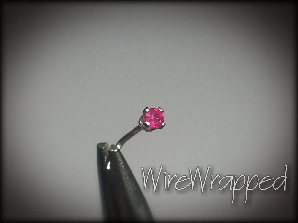 Nose Stud - Real Ruby 2mm AAA-Grade Genuine Natural Red Ruby Faceted Stone Sterling Silver, Solid Gold, Gold Fill, Helix, Tragus, Cartilage