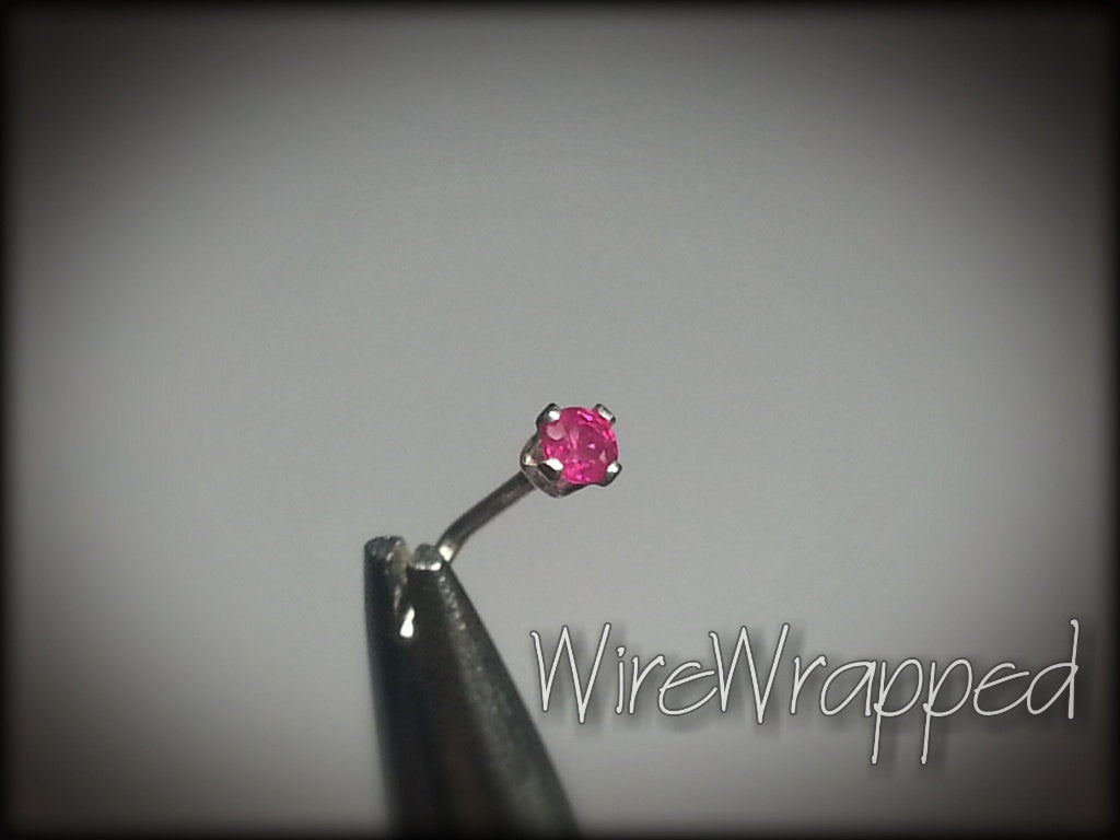Nose Stud - Real Ruby 2mm AA-Grade Genuine Natural Red Ruby Facetted Stone Sterling Silver, Solid Gold, Gold Fill, Helix, Tragus, Cartilage