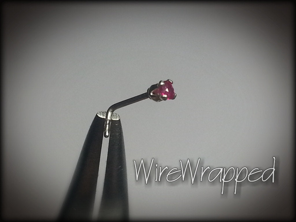 Nose Stud - Real Ruby 2mm AAA-Grade Genuine Natural Red Ruby Faceted Stone Sterling Silver, Solid Gold, Gold Fill, Helix, Tragus, Cartilage