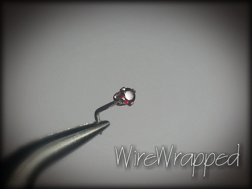 Nose Stud - Real GARNET 2mm AA-Grade Genuine Facetted Stone Sterling Silver, Solid Gold, Gold Fill, Helix, Tragus, Cartilage