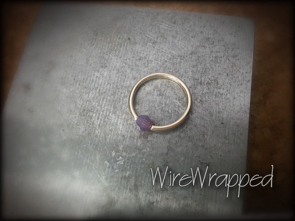 Captive Bead Ring made with 4mm LAVENDER OPAL Swarovski Crystal - 16 ga Hoop - 14k Gold (Y, W, or R), Sterling Silver, or Platinum