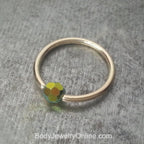 Captive Bead Ring CBR w/ Swarovski Crystal 4mm Iridescent GRASS Fire AB - 16 ga Hoop - 14k Gold or Platinum