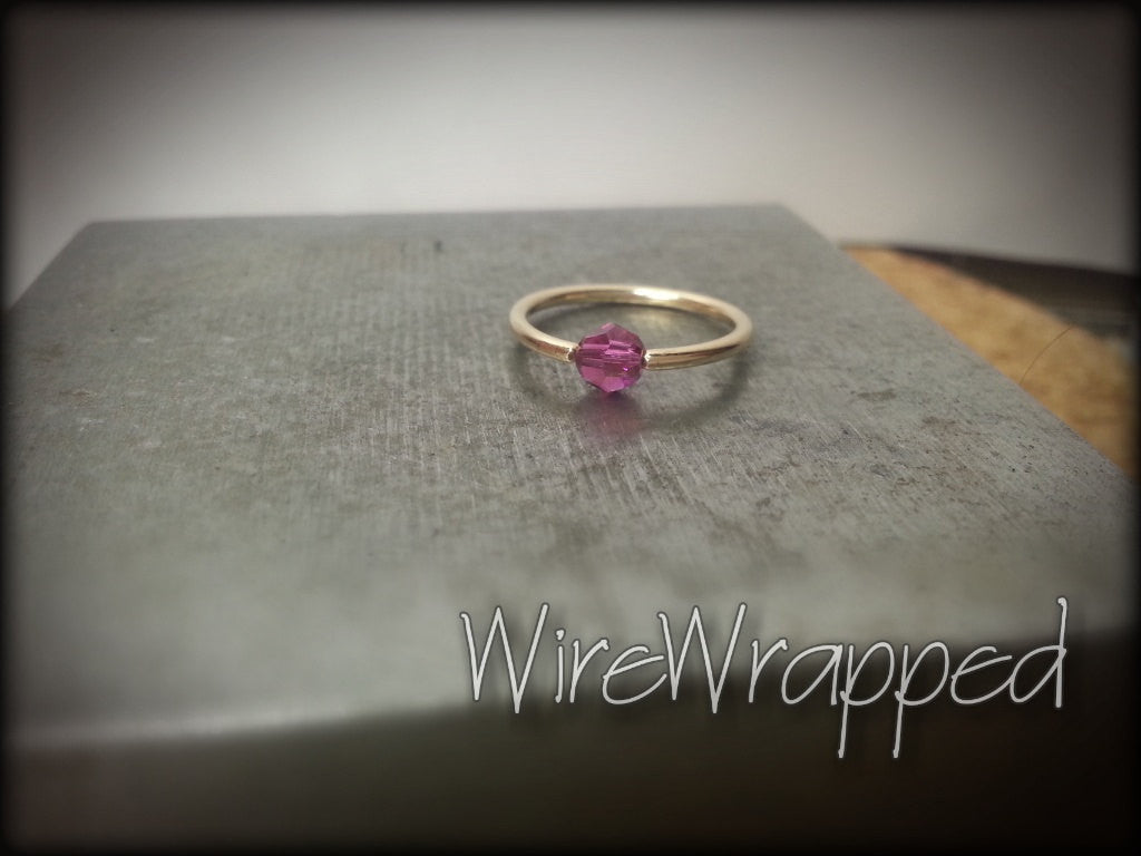 Captive Bead Ring made with 4mm Hot PURPLE AB Swarovski Crystal - 14 ga Hoop - 14k Gold (Y, W, or R), Sterling Silver, or Platinum