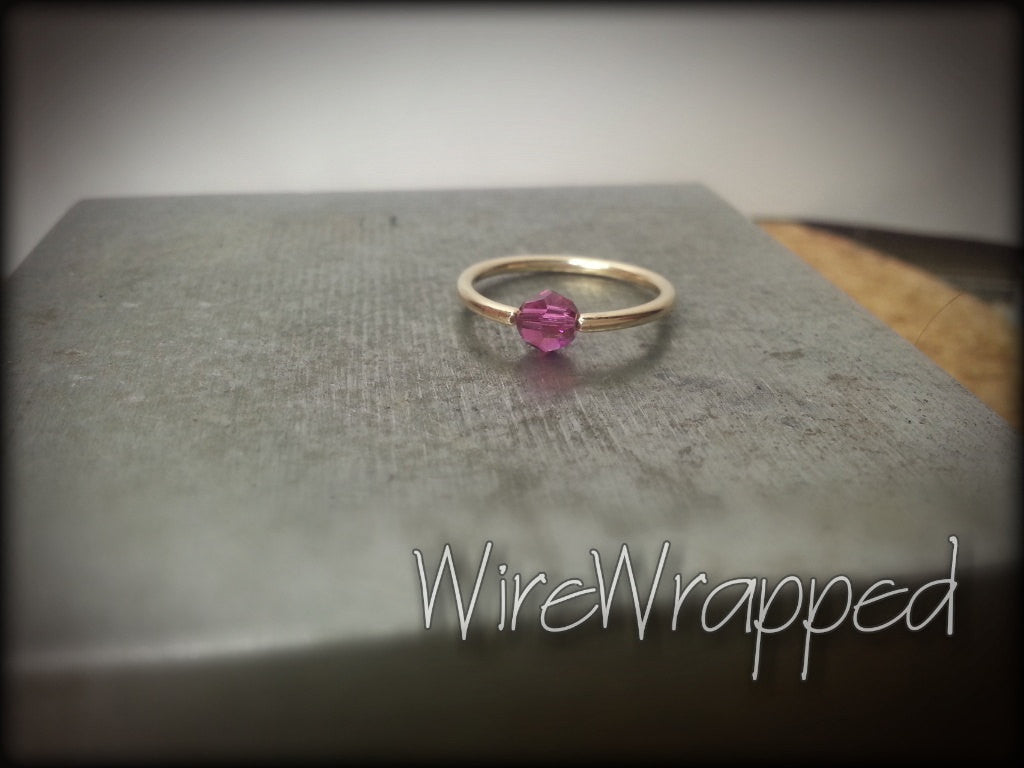 Captive Bead Ring made with Hot PURPLE AB 4mm Swarovski Crystal - 16 ga Hoop - 14k Gold (Y, W, or R), Sterling Silver, or Platinum
