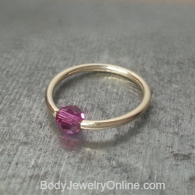 Captive Bead Ring made with 4mm Hot PURPLE AB Swarovski Crystal - 14 ga Hoop - 14k Gold (Y, W, or R), Sterling Silver, or Platinum