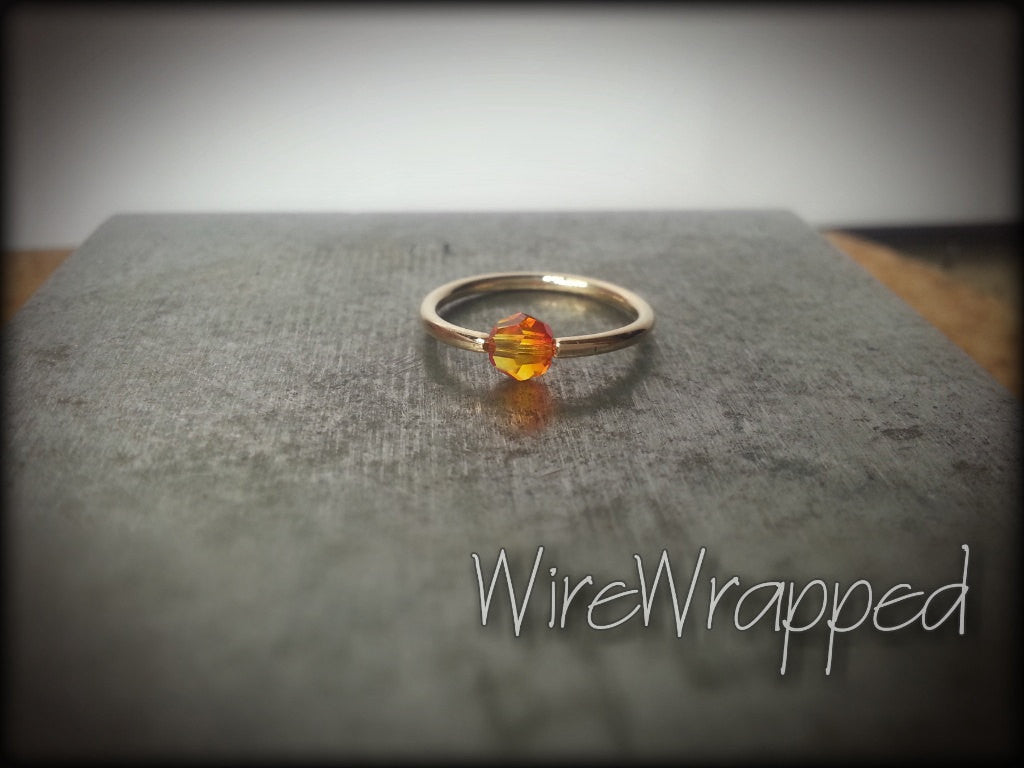 Captive Bead Ring w/ Swarovski OMBRE FIRE Crystal 4mm - 16 ga Hoop - 14k Gold (Y, W, or R), Sterling Silver, or Platinum