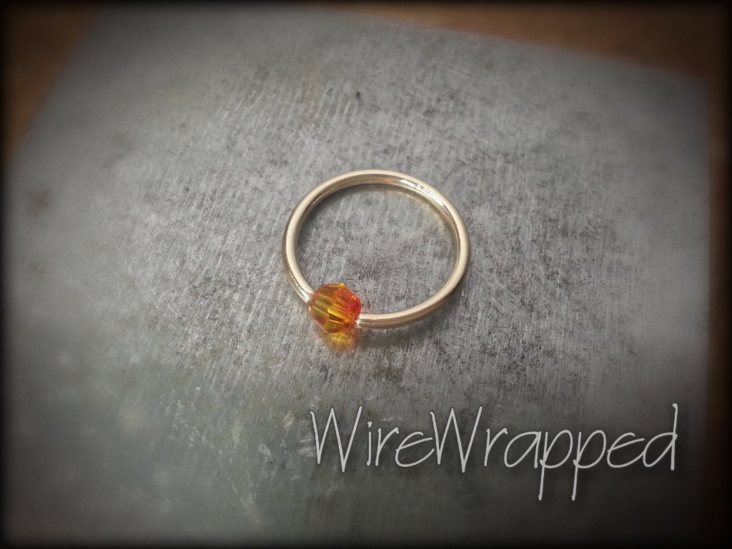 Captive Bead Ring w/ Swarovski OMBRE FIRE Crystal 4mm - 16 ga Hoop - 14k Gold (Y, W, or R), Sterling Silver, or Platinum