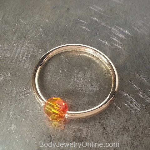 Captive Bead Ring w/ Swarovski OMBRE FIRE Crystal 4mm - 16 ga Hoop - 14k Gold (Y, W, or R), Sterling Silver, or Platinum
