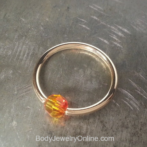 Captive Bead Ring w/ Swarovski Crystal 4mm OMBRE FIRE - 14 ga Hoop - 14k Gold (Y, W, or R), Sterling Silver, or Platinum
