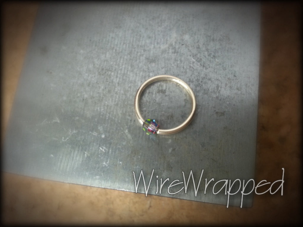 Captive Bead Ring w/ Swarovski Crystal 4mm IRIDESCNET COLORFUL - 14 ga Hoop - 14k Gold (Y, W, or R), Sterling Silver, or Platinum