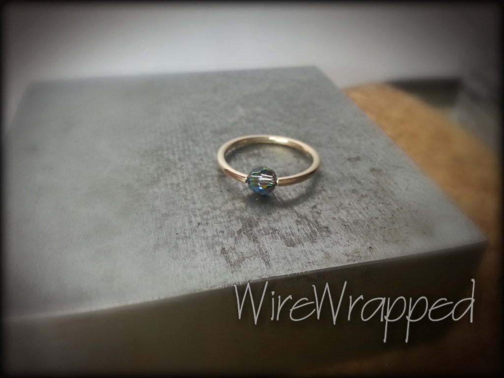 Captive Bead Ring w/ Swarovski Crystal 4mm IRIDESCNET COLORFUL - 16 ga Hoop - 14k Gold (Y, W, or R), Sterling Silver, or Platinum