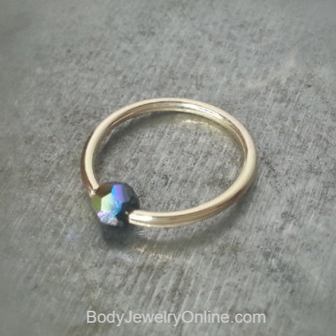 Captive Bead Ring CBR w/ Swarovski Crystal 4mm IRIDESCENT Black COLORFUL - 16 ga Hoop - 14k Gold or Platinum