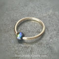 Captive Bead Ring CBR w/ Swarovski Crystal 4mm IRIDESCENT Black COLORFUL - 16 ga Hoop - 14k Gold or Platinum