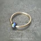 Captive Bead Ring CBR w/ Swarovski Crystal 4mm IRIDESCENT Black COLORFUL - 16 ga Hoop - 14k Gold or Platinum