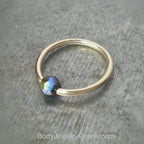 Captive Bead Ring CBR w/ Swarovski Crystal 4mm IRIDESCENT Black COLORFUL - 14 ga Hoop - 14k Gold or Platinum