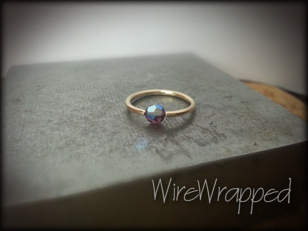 Captive Bead Ring w/ Swarovski Crystal 4mm IRIDESCENT Purple LAVENDER - 14 ga Hoop - 14k Gold (Y, W, or R), Sterling Silver, or Platinum