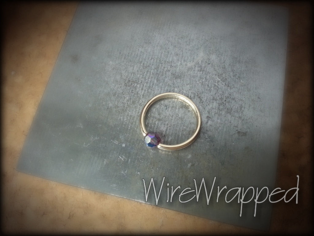Captive Bead Ring w/ Swarovski Crystal 4mm IRIDESCENT Purple LAVENDER - 14 ga Hoop - 14k Gold (Y, W, or R), Sterling Silver, or Platinum