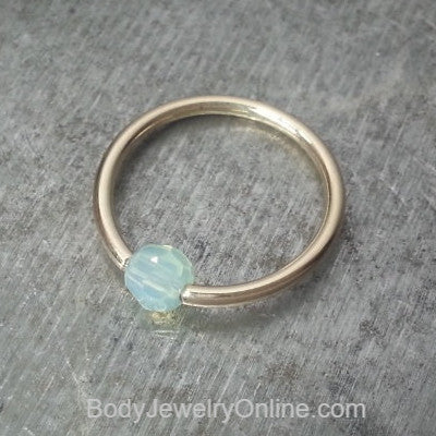 Captive Bead Ring made with 4mm Sky BLUE OPAL Swarovski Crystal - 14 ga Hoop - 14k Gold (Y, W, or R), Sterling Silver, or Platinum