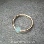 Captive Bead Ring CBR w/ Sky BLUE OPAL Crystal 4mm - 16 ga Hoop - 14k Gold or Platinum