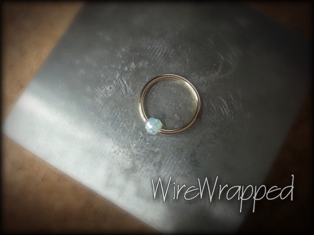 Captive Bead Ring w/ Sky BLUE OPAL Crystal 4mm - 16 ga Hoop - 14k Gold (Y, W, or R), Sterling Silver, or Platinum