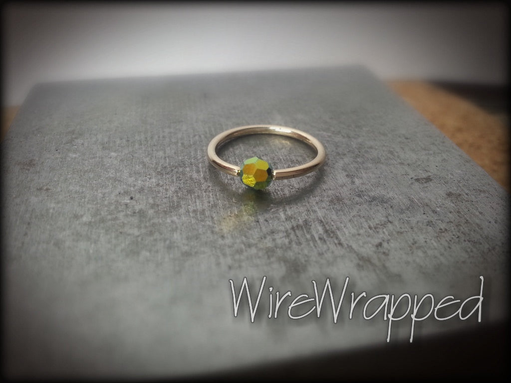 Captive Bead Ring w/ Swarovski Crystal 4mm Iridescent GRASS Fire AB - 16 ga Hoop - 14k Gold (Y, W, or R), Sterling Silver, or Platinum
