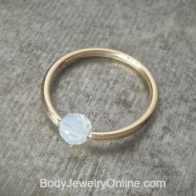 Captive Bead Ring made with 4mm WHITE OPAL Swarovski Crystal - 14 ga Hoop - 14k Gold (Y, W, or R), Sterling Silver, or Platinum