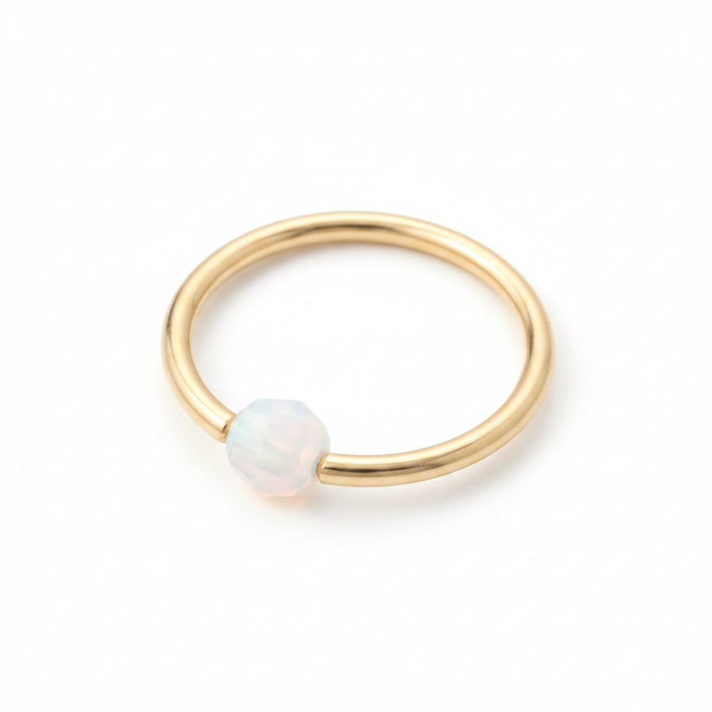 Captive Bead Ring CBR made with 4mm WHITE OPAL Swarovski Crystal - 14 ga Hoop - 14k Gold or Platinum