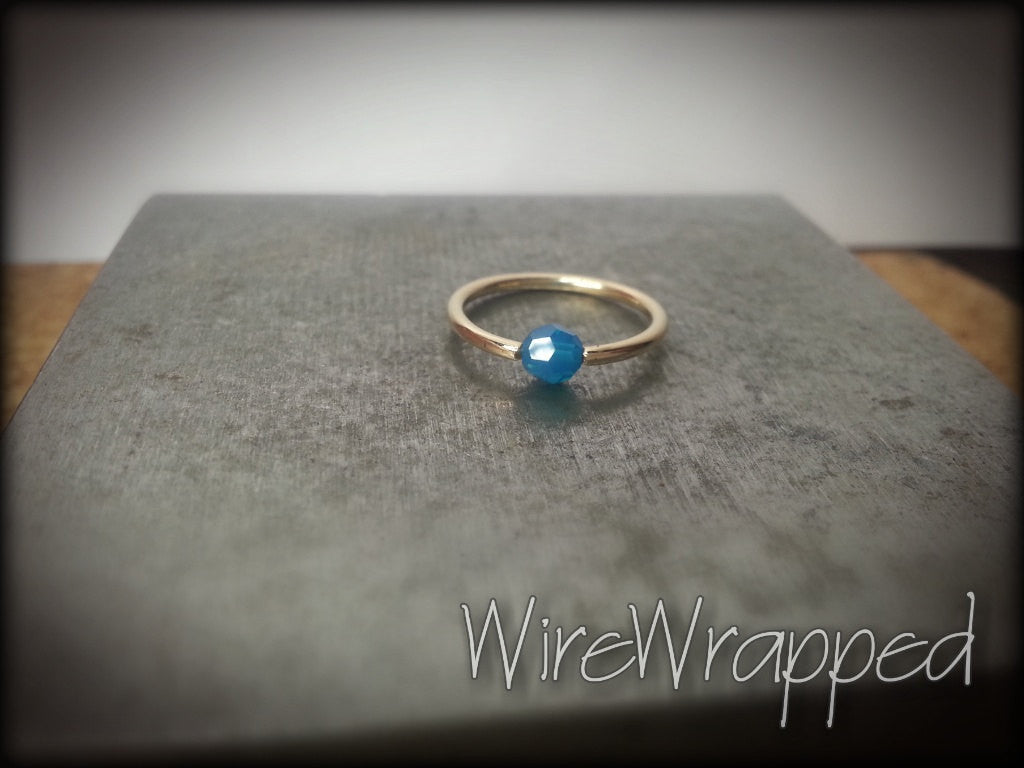 Captive Bead Ring w/ Swarovski Crystal 4mm Ocean BLUE OPAL - 16 ga Hoop - 14k Gold (Y, W, or R), Sterling Silver, or Platinum