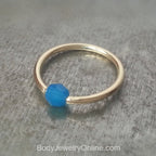 Captive Bead Ring CBR w/ Swarovski Crystal 4mm Ocean BLUE OPAL - 16 ga Hoop - 14k Gold or Platinum
