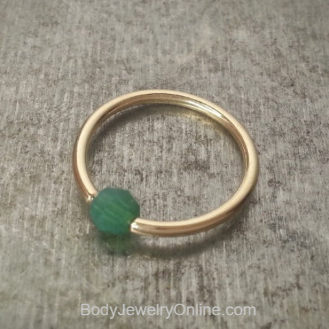 Captive Bead Ring w/ Swarovski Crystal 4mm Emerald GREEN OPAL - 16 ga Hoop - 14k Gold (Y, W, or R), Sterling Silver, or Platinum