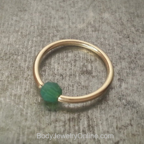 Captive Bead Ring w/ Swarovski Crystal 4mm Emerald GREEN OPAL - 14 ga Hoop - 14k Gold (Y, W, or R), Sterling Silver, or Platinum