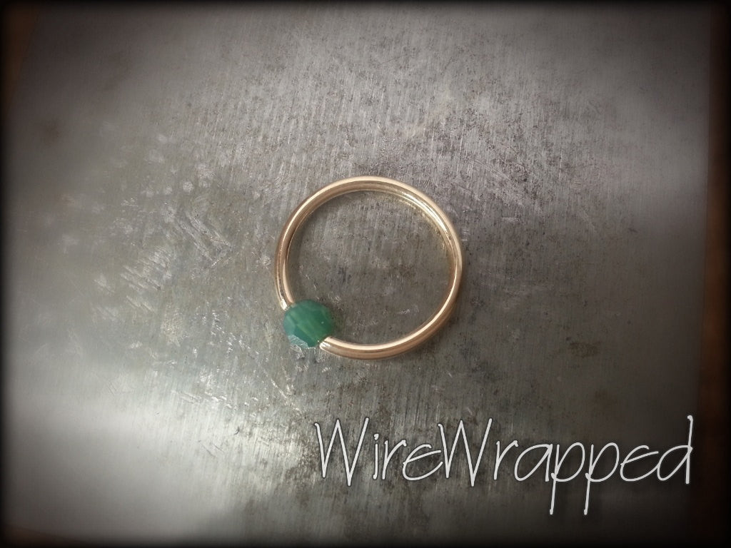 Captive Bead Ring w/ Swarovski Crystal 4mm Emerald GREEN OPAL - 16 ga Hoop - 14k Gold (Y, W, or R), Sterling Silver, or Platinum
