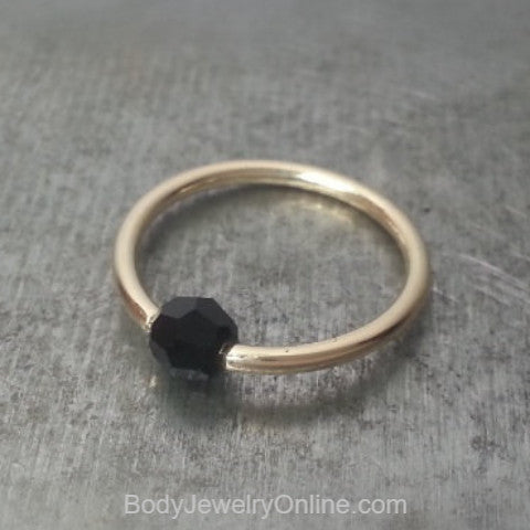Captive Bead Ring CBR w/ Swarovski Crystal 4mm BLACK MIDNIGHT - 14 ga Hoop - 14k Gold or Platinum