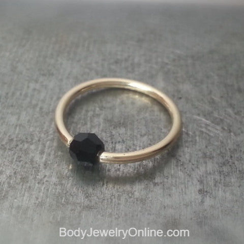 Captive Bead Ring w/ Swarovski Crystal 4mm BLACK MIDNIGHT - 16 ga Hoop - 14k Gold (Y, W, or R), Sterling Silver, or Platinum
