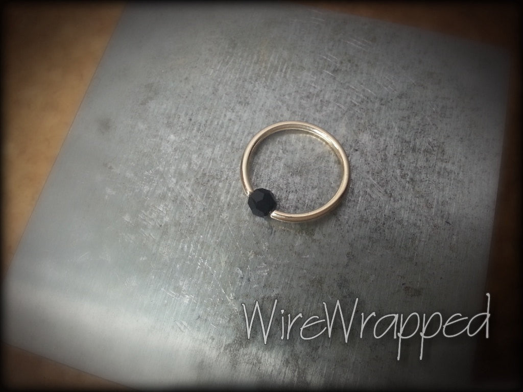 Captive Bead Ring w/ Swarovski Crystal 4mm BLACK MIDNIGHT - 14 ga Hoop - 14k Gold (Y, W, or R), Sterling Silver, or Platinum
