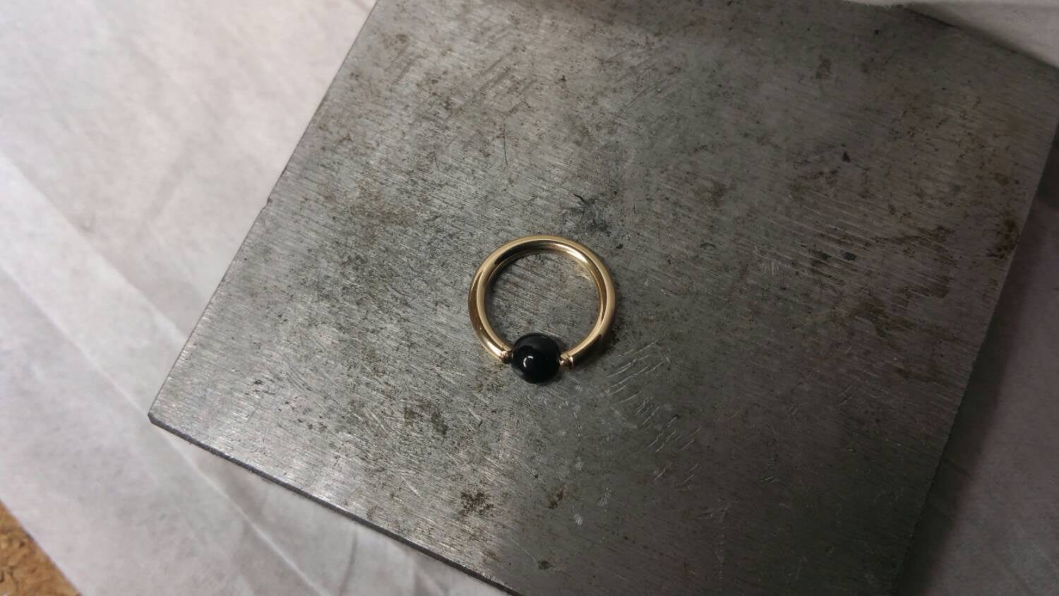 4mm Obsidian Captive Bead Ring - 16 ga Hoop - 14k Gold (Y, W, or R), Sterling Silver, or Platinum