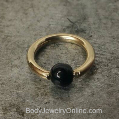 4mm Obsidian Captive Bead Ring - 14 ga Hoop - 14k Gold (Y, W, or R), Sterling Silver, or Platinum