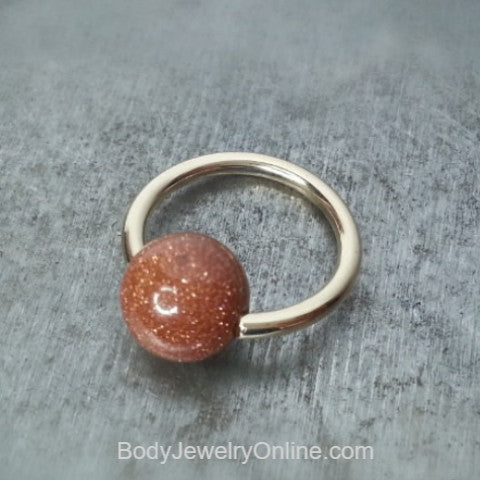 Goldstone Captive Bead Ring - 16 ga Hoop - 14k Gold (Y, W, or R), Sterling Silver, or Platinum
