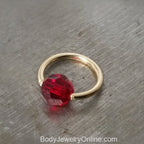 Captive Bead Ring CBR w/ RED Round Swarovski Crystal - 16 ga Hoop - 14k Gold or Platinum