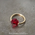 Captive Bead Ring CBR w/ RED Round Swarovski Crystal - 14 ga Hoop - 14k Gold or Platinum