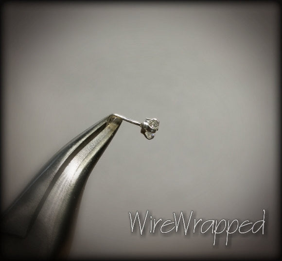 Nose Ring Stud Post w/ 3mm SWAROVSKI Crystal w/ Sterling Silver (Stamped) or 14k Yellow Gold Filled L-Post - White Clear Sparkly Crystal