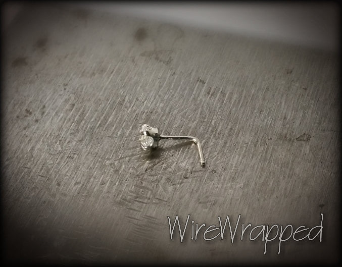 Nose Ring Stud Post w/ 3mm SWAROVSKI Crystal w/ Sterling Silver (Stamped) or 14k Yellow Gold Filled L-Post - White Clear Sparkly Crystal